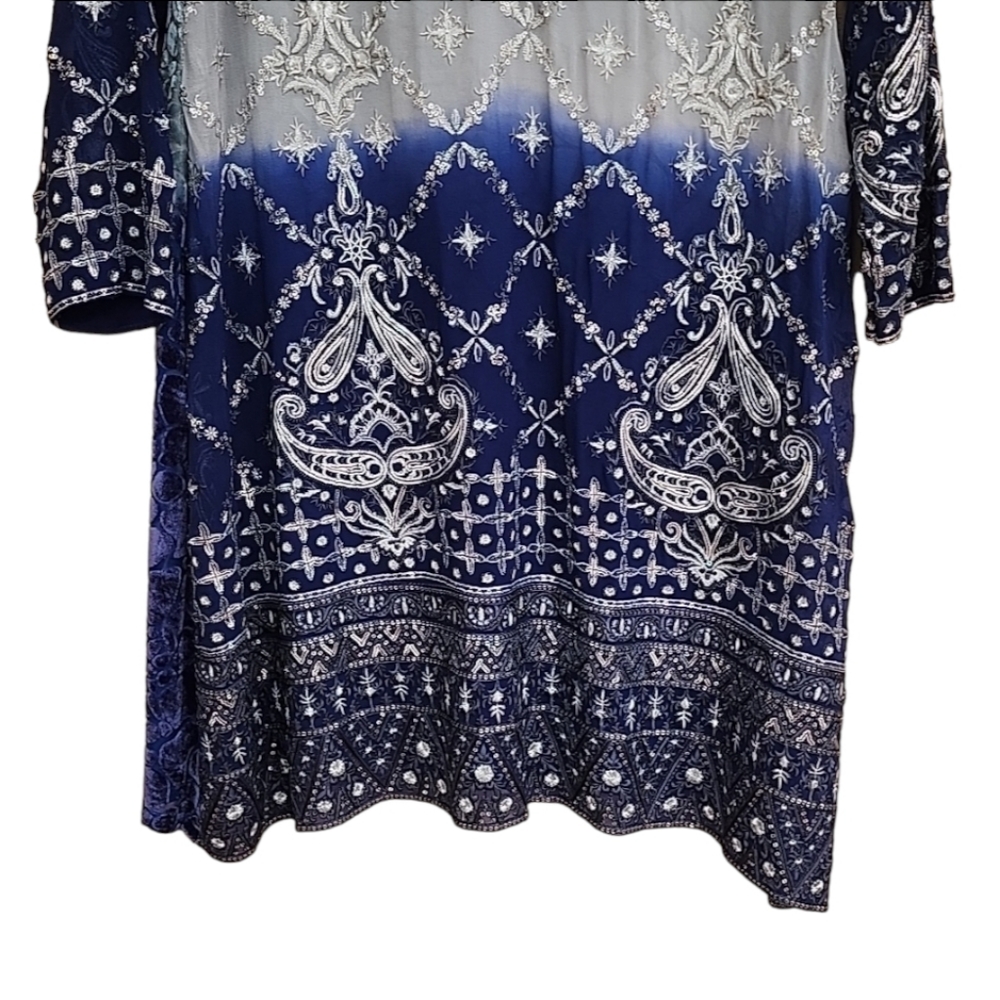 BOLLYWOOD Kurti Silk Dress Tunic L Embroidered DUBAI Custom Wedding Top Y2K - Picture 9 of 16